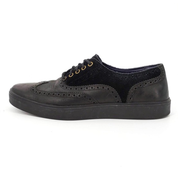 Cole Haan Leather Suede Wingtip Oxford Shoes C10823 Black Navy Blue Men's 10M - Picture 1 of 10